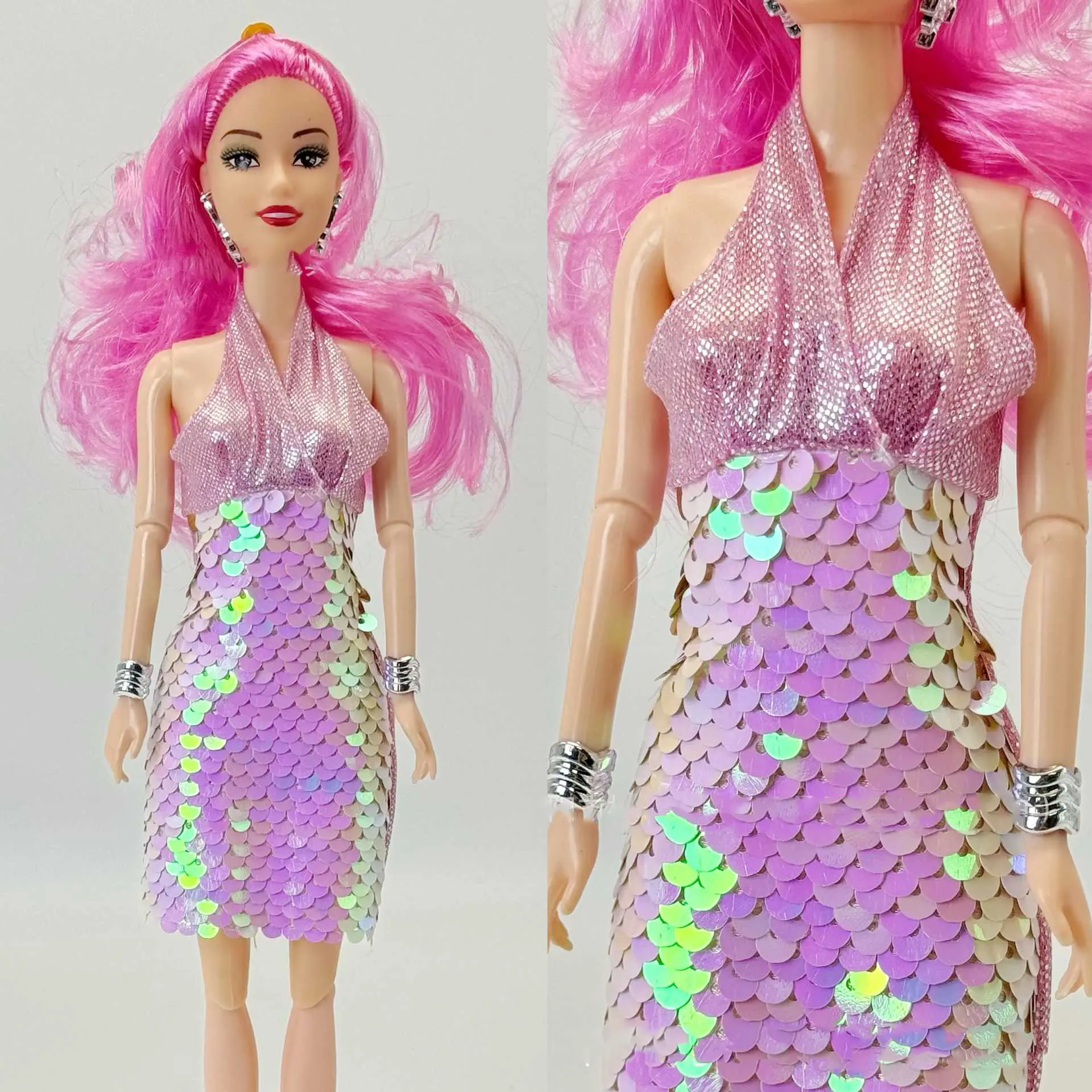 1/6 30cm Doll Toys Multi-jointed Movable Dress Up Doll With Fashion Sequins Dress Clothing Skirt Accessories Doll Toys Kids Toys