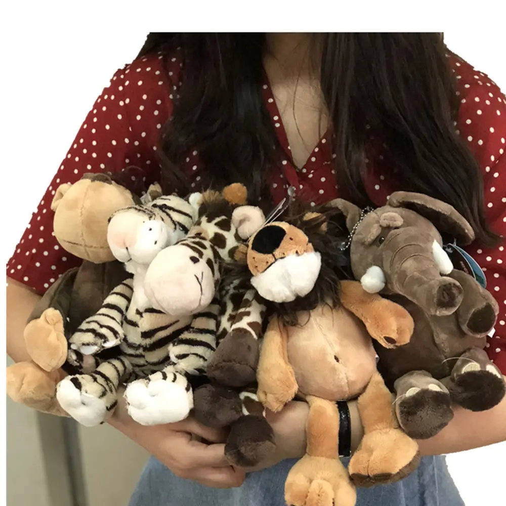 25cm Cute Jungle Animal Plush Toys Stuffed Lion Elephant Giraffe Monkey Plush Doll Toys for Kids Baby Children Birthday Gift