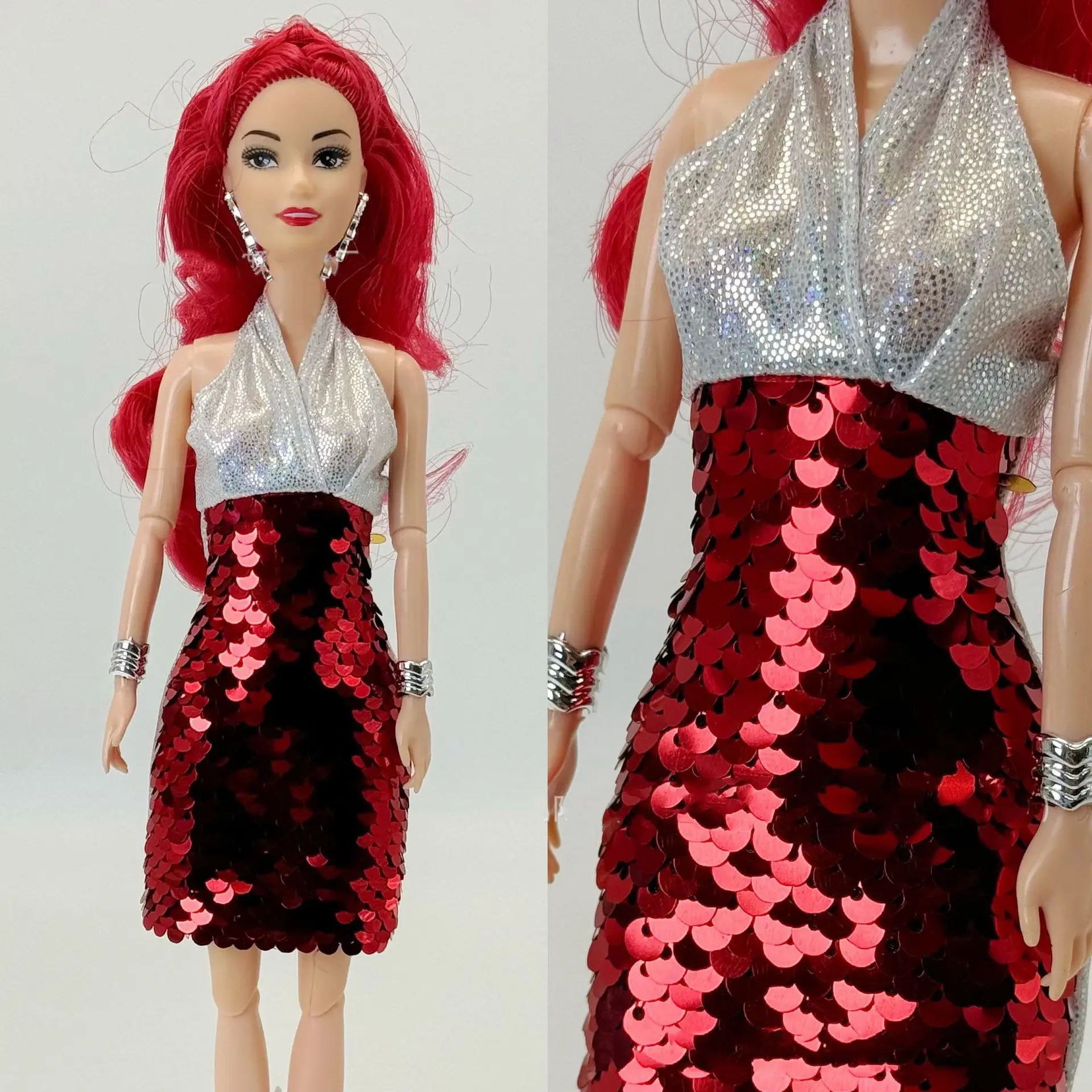 1/6 30cm Doll Toys Multi-jointed Movable Dress Up Doll With Fashion Sequins Dress Clothing Skirt Accessories Doll Toys Kids Toys