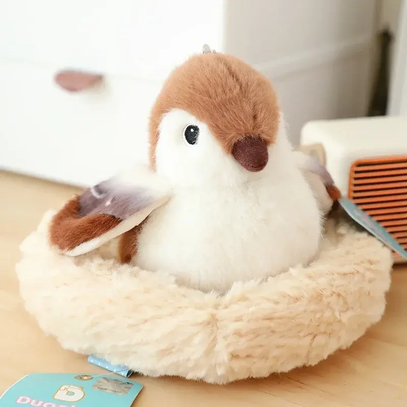 Simulation 10 Styles Birds Plush Toy Kawaii Stuffed Animal Realistic Tit Sparrow Cute Lifelike Bird's-nest Soft Backpack Pendant