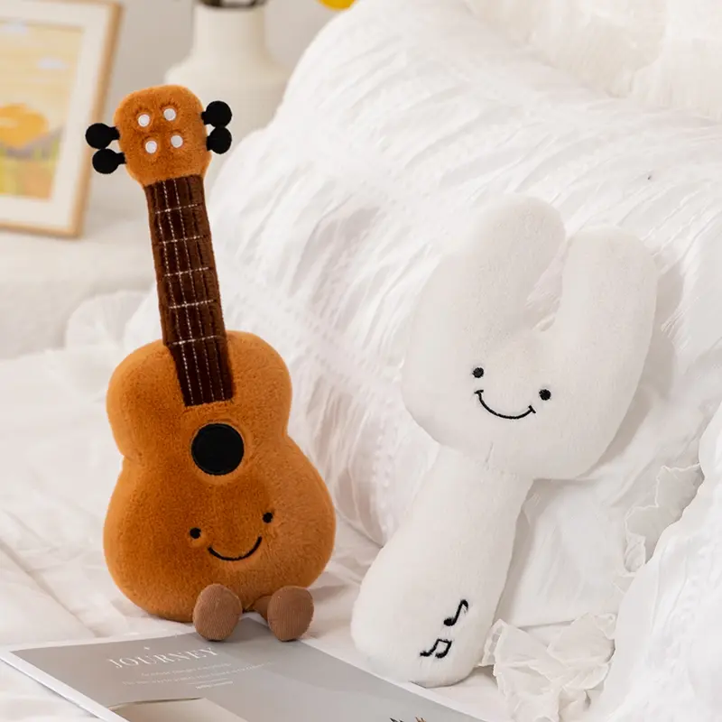 Adorable Musical Plush Toy Soft Violin Guitar Pipa Tuning Fork Note Stuffed Doll Instrument Gift for Kids Music Lover Home Decor