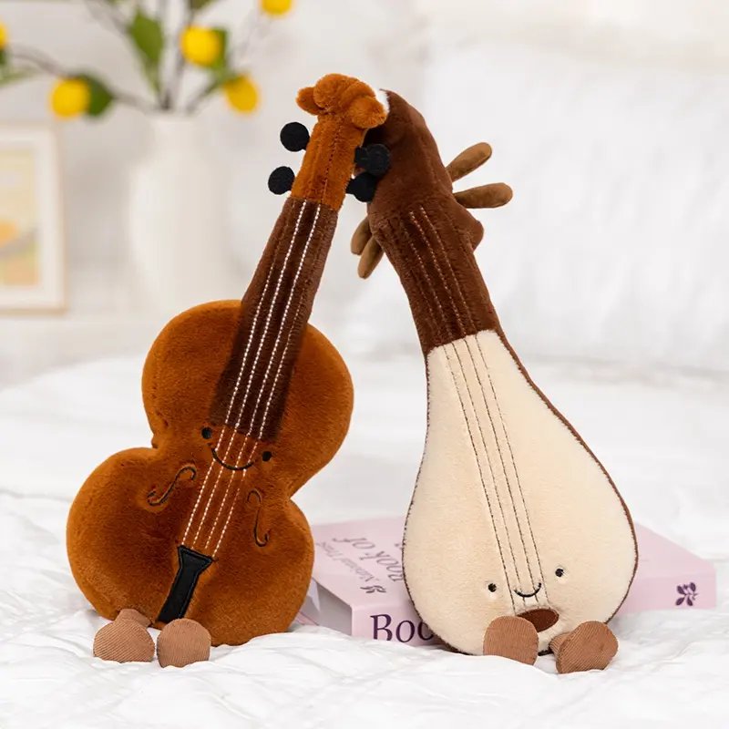 Adorable Musical Plush Toy Soft Violin Guitar Pipa Tuning Fork Note Stuffed Doll Instrument Gift for Kids Music Lover Home Decor