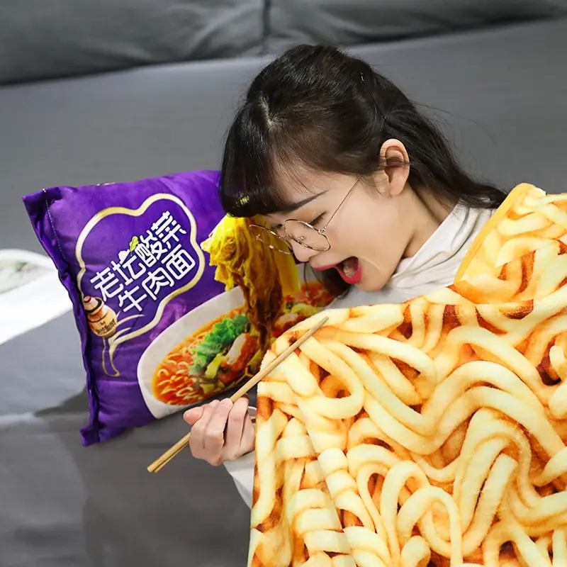 Simulation Instant Noodles Plush Pillow With Blanket Stuffed Braised Beef/Lao Tan Sauerkraut Beef/Fried Noodles Shin Ramen Gifts