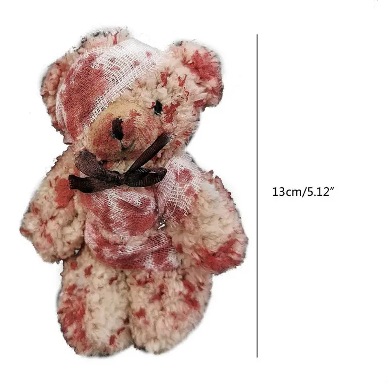 13cm Halloween Bloody Plush Bear Keychain Creative Punk Injured Animal Doll Keyring for Bag Pendants Novelty Stuffed Toys Gifts