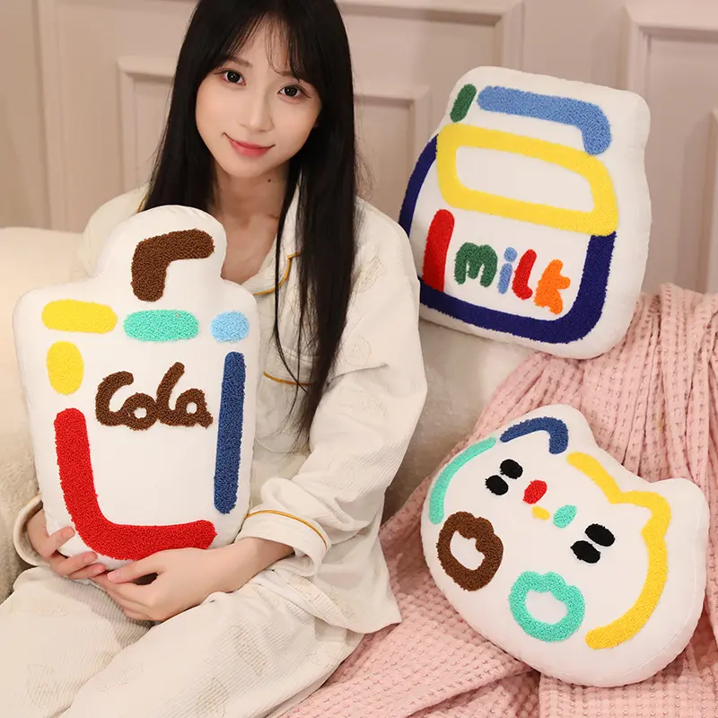 Funny Anime World Plush Toys Colorful Lines Cartoon Milk Banana Lollipop Throw Pillow Cozy Fabrics Back Cushion Kawaii Decor