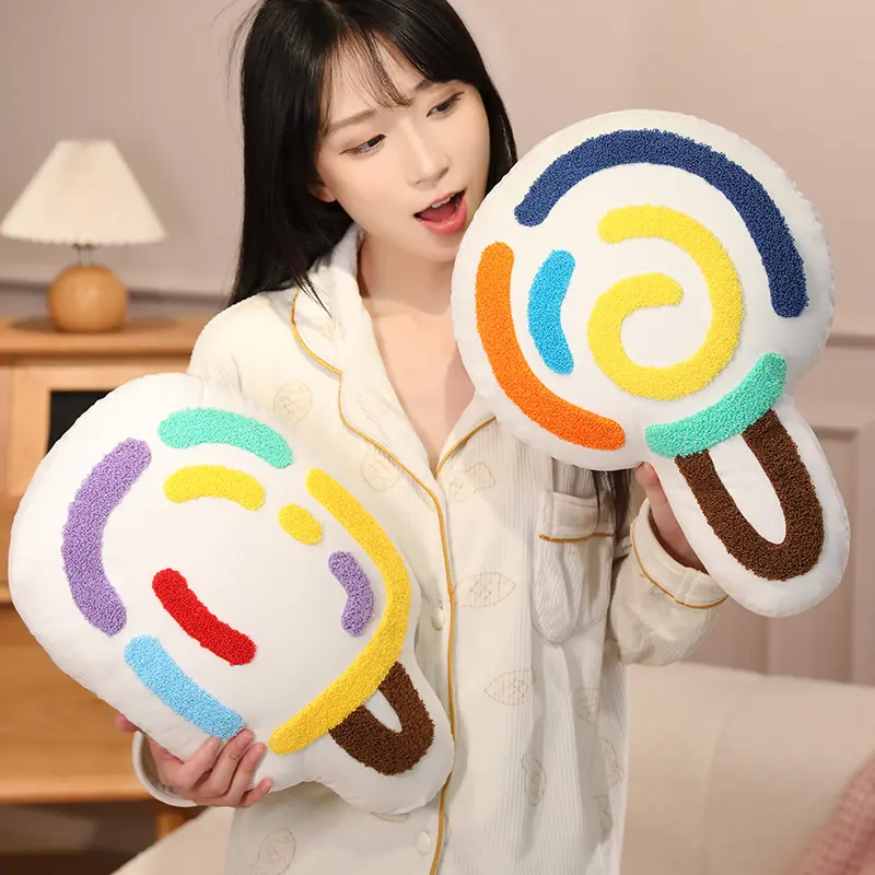 Funny Anime World Plush Toys Colorful Lines Cartoon Milk Banana Lollipop Throw Pillow Cozy Fabrics Back Cushion Kawaii Decor