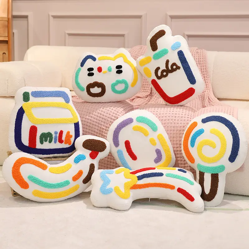 Funny Anime World Plush Toys Colorful Lines Cartoon Milk Banana Lollipop Throw Pillow Cozy Fabrics Back Cushion Kawaii Decor