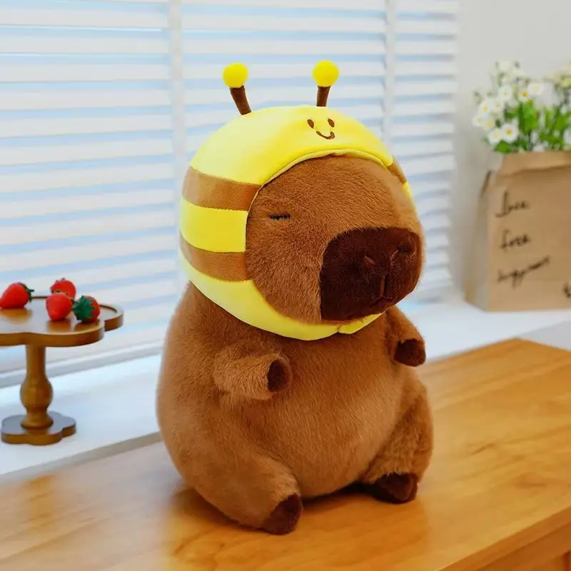 23/30cm Lovely Watermelon Capybara Plush Toy Stretchable Fluffy Capybara Doll Brown Animal Capybara Stuffed Doll Friends Gift