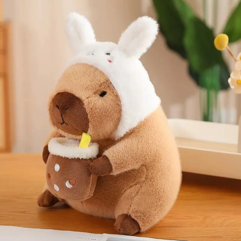 23/30cm Lovely Watermelon Capybara Plush Toy Stretchable Fluffy Capybara Doll Brown Animal Capybara Stuffed Doll Friends Gift
