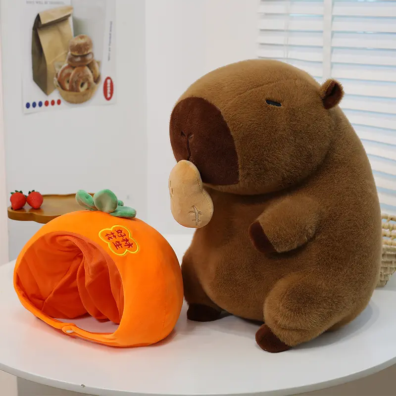 23/30cm Lovely Watermelon Capybara Plush Toy Stretchable Fluffy Capybara Doll Brown Animal Capybara Stuffed Doll Friends Gift