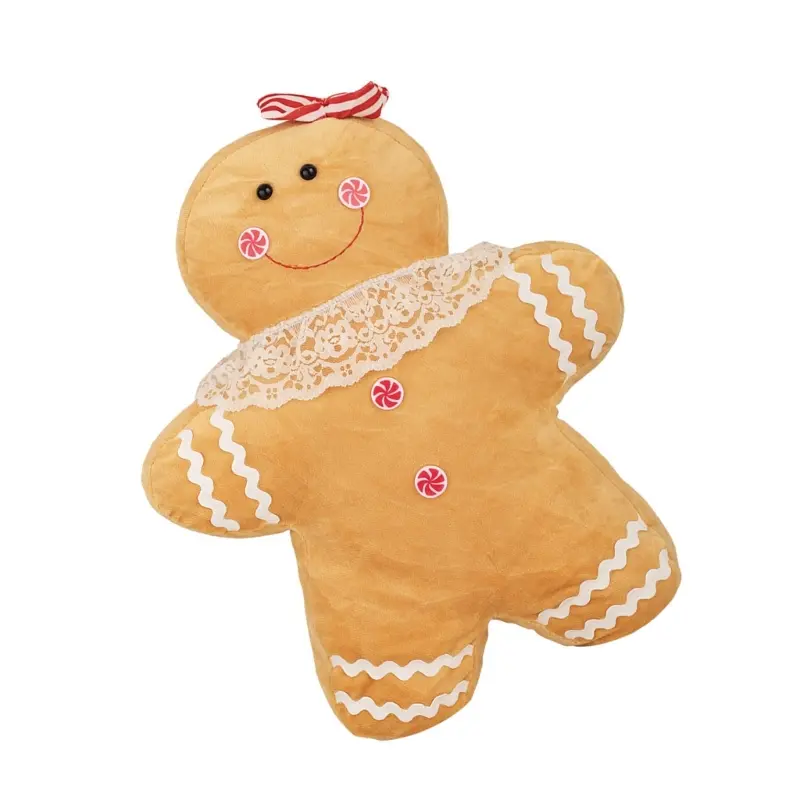 Soft Christmas Theme Plush Toy Gingerbreadman Throw Pillow for Bed Sofa Office Chair Decoration Holidays Home Accessory