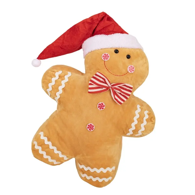 Soft Christmas Theme Plush Toy Gingerbreadman Throw Pillow for Bed Sofa Office Chair Decoration Holidays Home Accessory