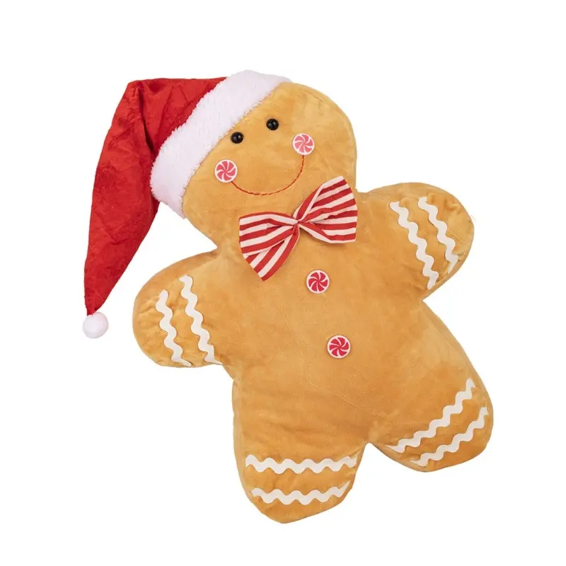 Soft Christmas Theme Plush Toy Gingerbreadman Throw Pillow for Bed Sofa Office Chair Decoration Holidays Home Accessory