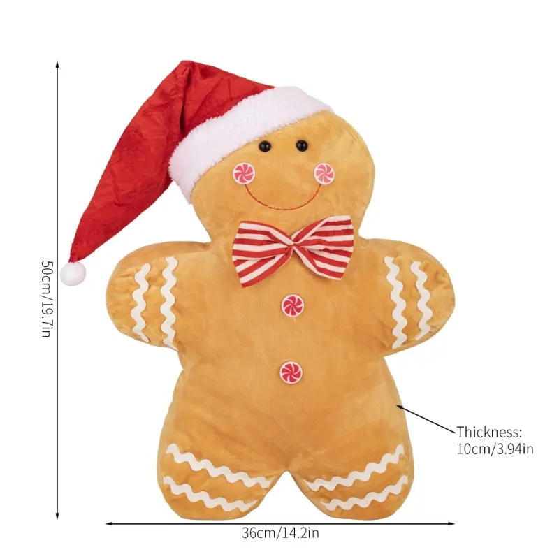 Soft Christmas Theme Plush Toy Gingerbreadman Throw Pillow for Bed Sofa Office Chair Decoration Holidays Home Accessory