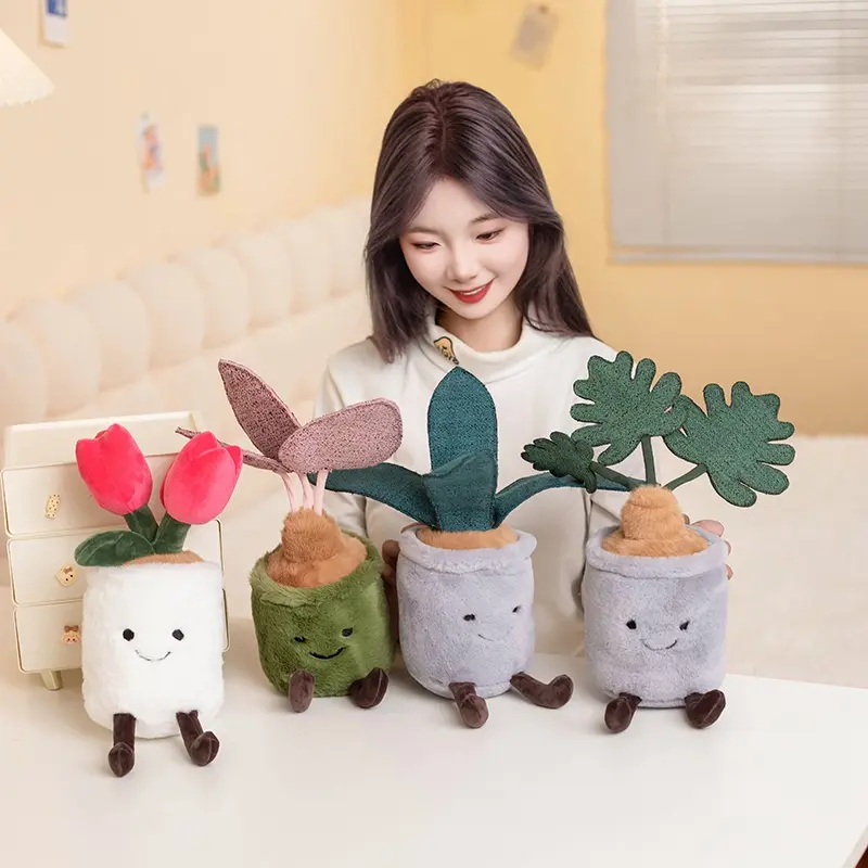 35cm Lifelike Tulip Snake Plant Monstera Plush Stuffed Decoration Toy Soft Doll Green Plant Potted Plants for Girls Gift