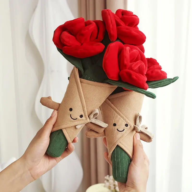 Jellycat Flower Bouquet Plush Toy Romantic Rose Plush Toy Bag Pendant Key Chain Bunch of Flowers Doll Valentine's Day Girlfriend