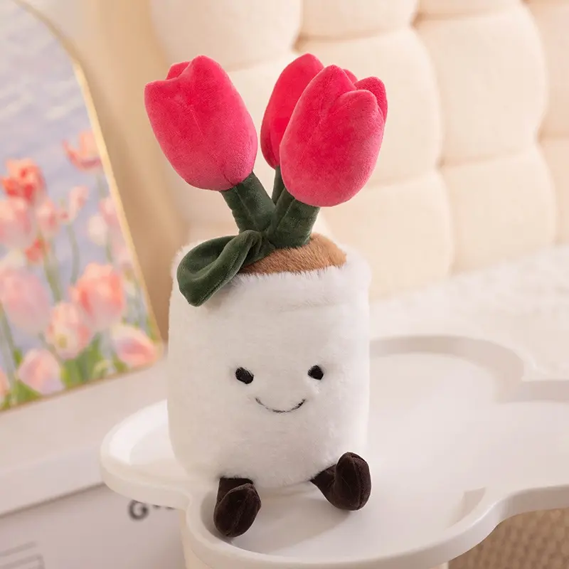 35cm Lifelike Tulip Snake Plant Monstera Plush Stuffed Decoration Toy Soft Doll Green Plant Potted Plants for Girls Gift