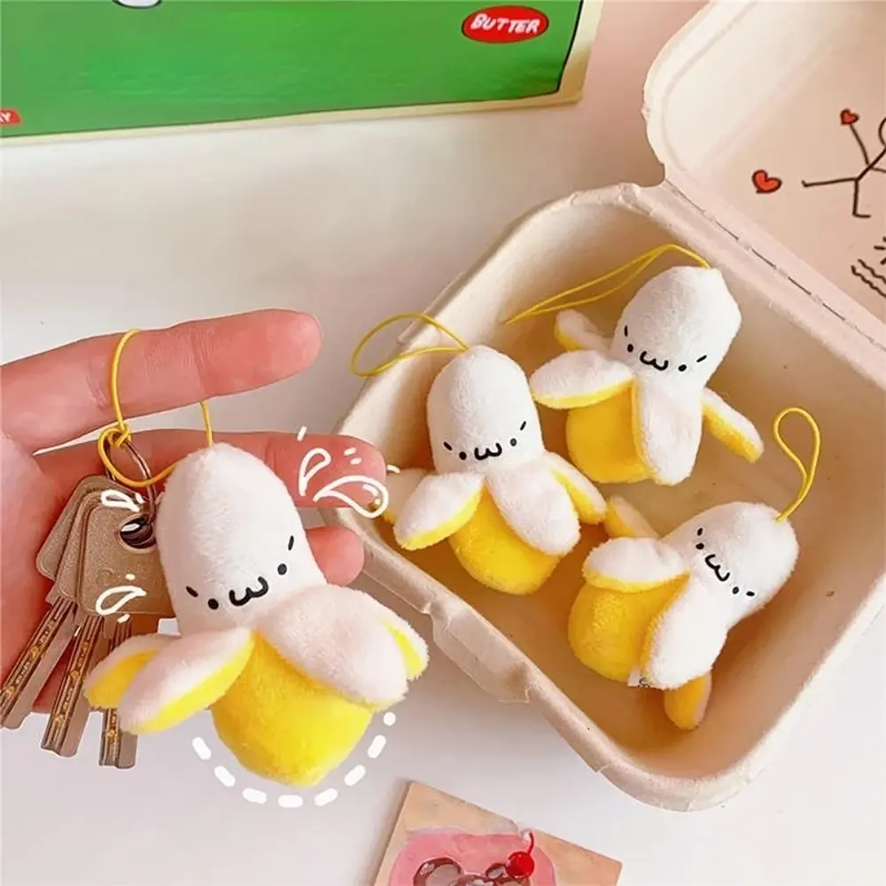 Cartoon Plush Banana Keychain on Backpack Hairy Kawaii Banana Pendant for Women Men Kids Toy Doll Key Chain Bag Car Keyring Gift