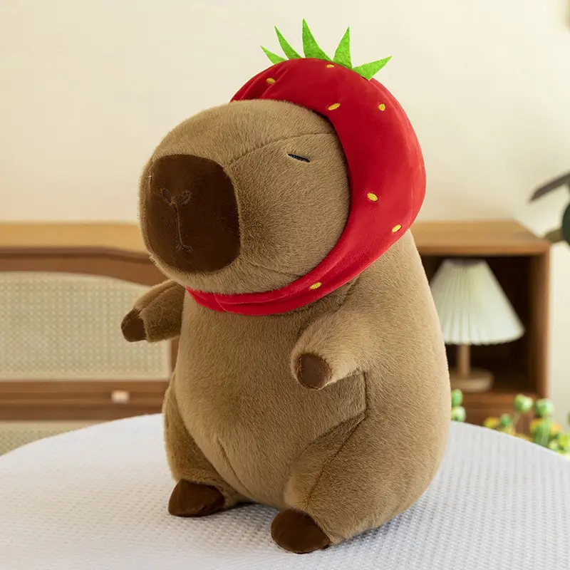 30cm Lovely Watermelon Capybara Plush Toy Stretchable Fluffy Capybara Doll Brown Animal Capybara Stuffed Doll Friends Gift