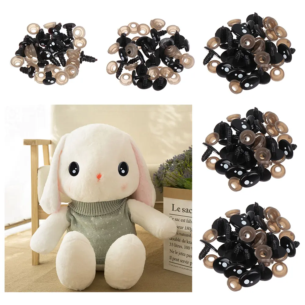 20Pcs 7-12mm Black Plastic Oval Safety Eyes For White Bear Doll Animal Puppet Crafts Children Kids DIY Toys Plush Doll Accessori