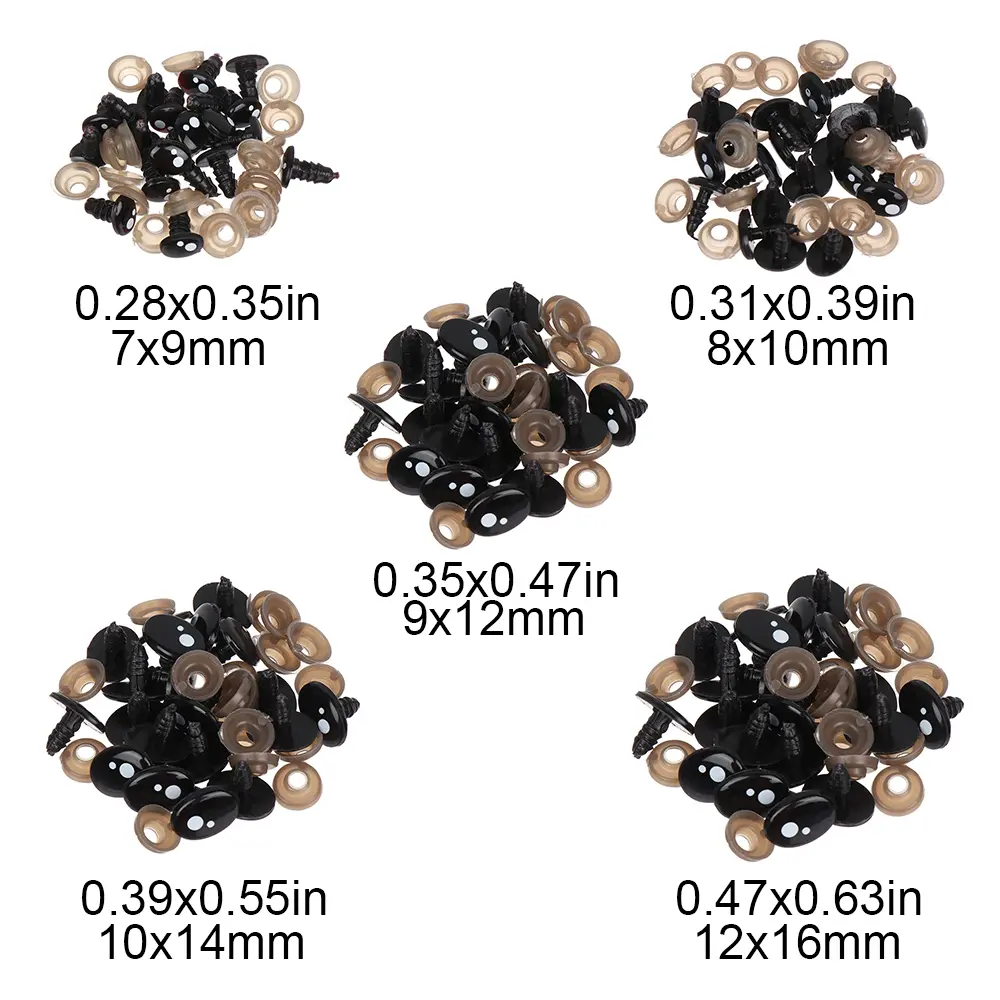 20Pcs 7-12mm Black Plastic Oval Safety Eyes For White Bear Doll Animal Puppet Crafts Children Kids DIY Toys Plush Doll Accessori