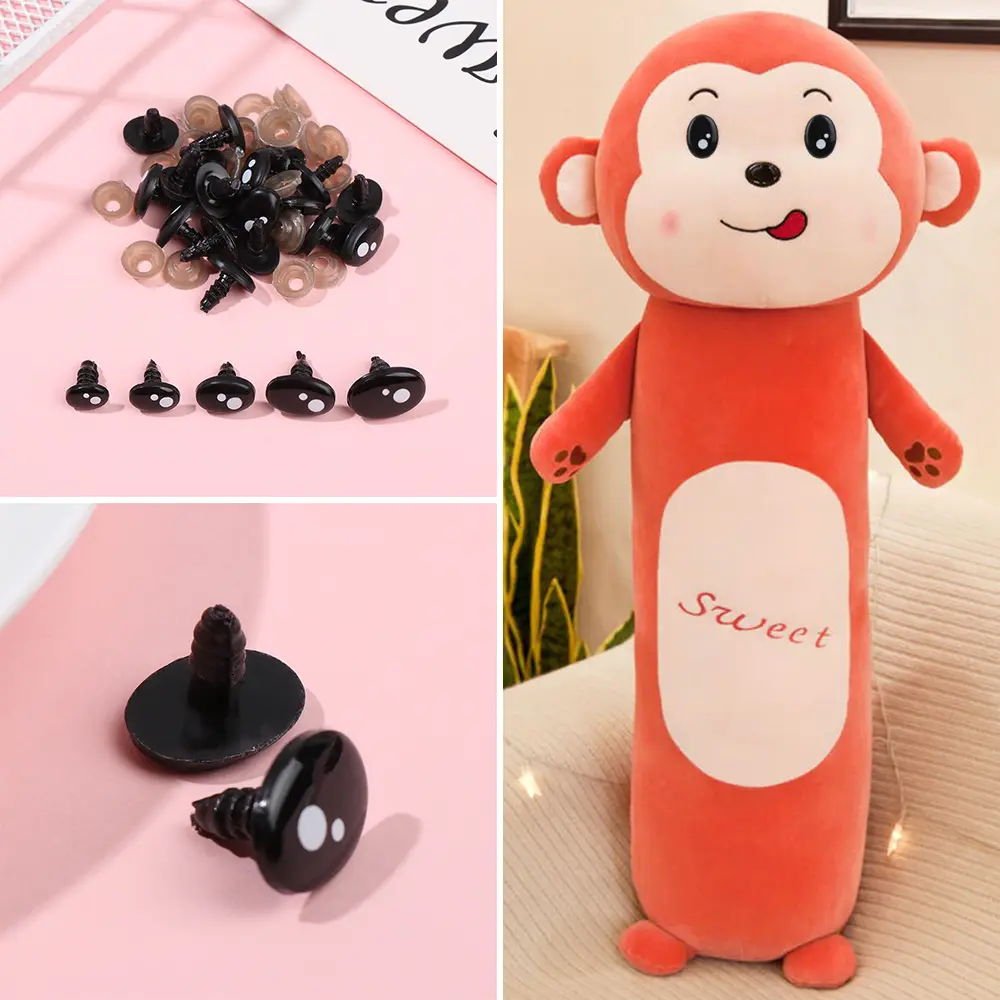 20Pcs 7-12mm Black Plastic Oval Safety Eyes For White Bear Doll Animal Puppet Crafts Children Kids DIY Toys Plush Doll Accessori