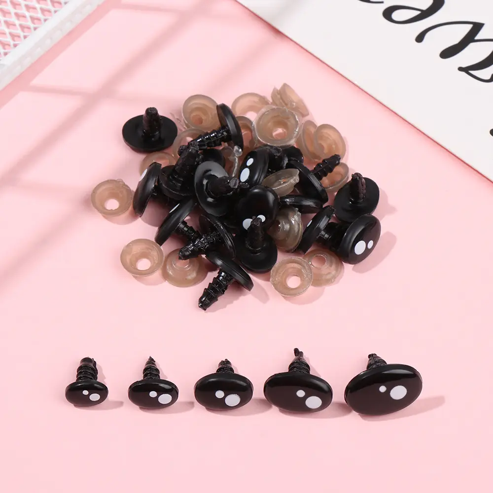 20Pcs 7-12mm Black Plastic Oval Safety Eyes For White Bear Doll Animal Puppet Crafts Children Kids DIY Toys Plush Doll Accessori
