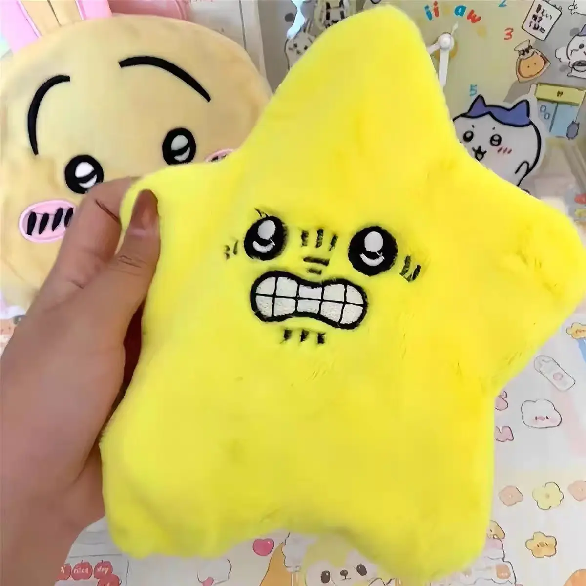 22cm Angry Mobile Jumping Star Decompression Plush Toy Backpack Doll Pentagonal Emoji Star Plush Soft Kawaii Children Fun Gift