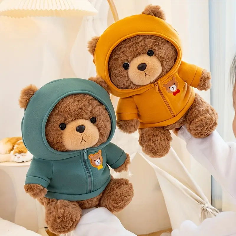 Colorful Hoodie Teddy Bear Plush Toys, Soft Stuffed Animals for Home Decor/Birthday Christmas Gift