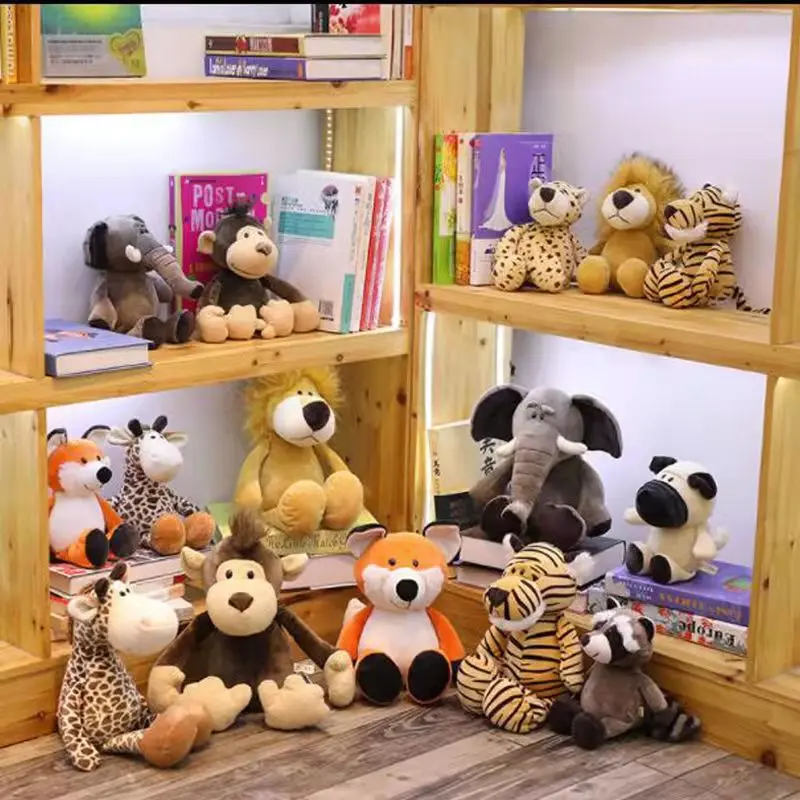 Soft Animal World Plush Toys Lion Elephant Fox Raccoon Giraffe Forest Animals Appease Playmate Calm Doll Christmas Gifts