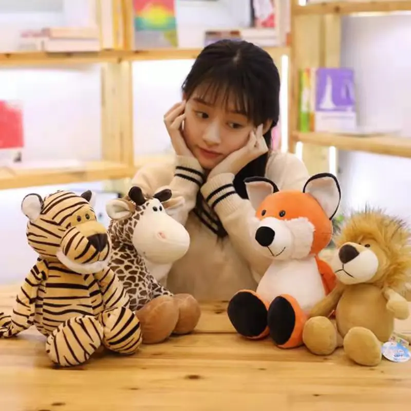 Soft Animal World Plush Toys Lion Elephant Fox Raccoon Giraffe Forest Animals Appease Playmate Calm Doll Christmas Gifts
