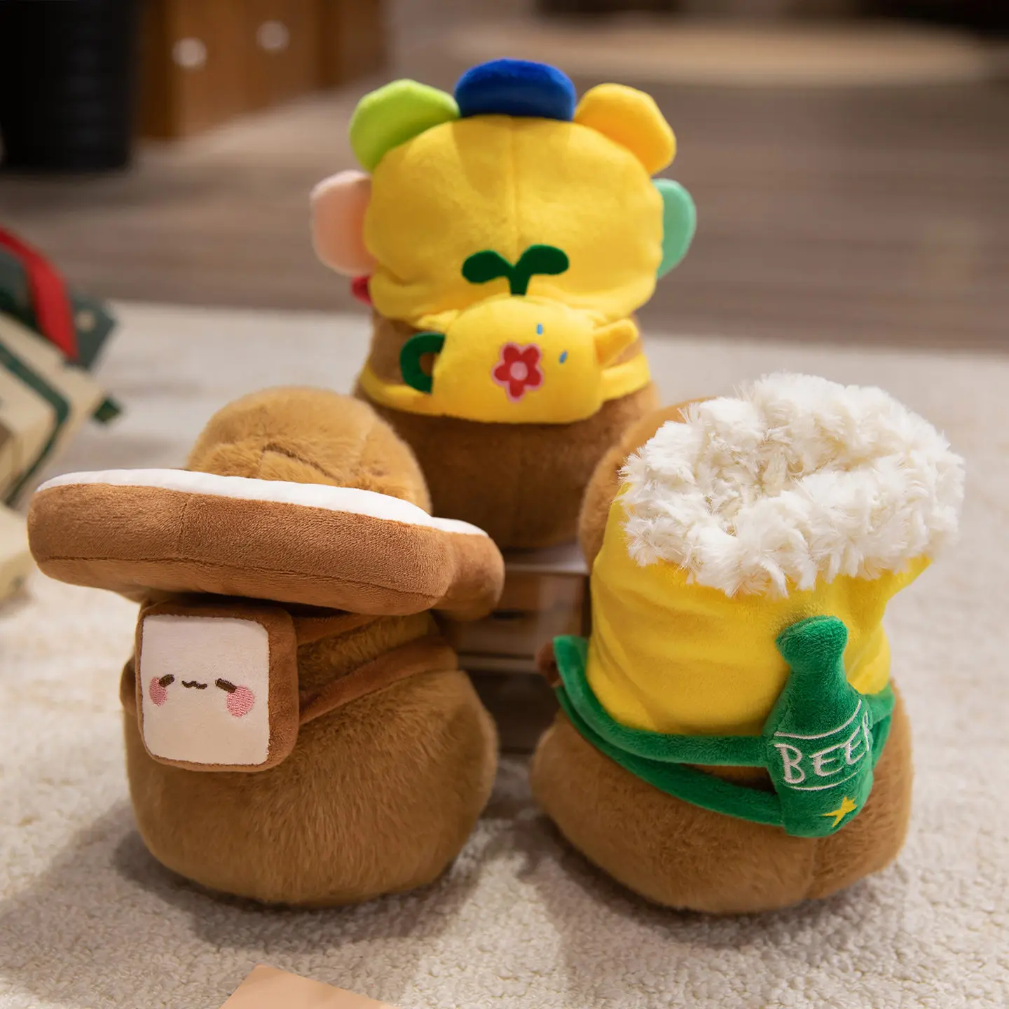 22cm Sunflower Beer Toast Hat Capybara Animals Plush Toys Cartoon Funny Dolls Throw Pillow Baby Birthday Gifts Home Decor