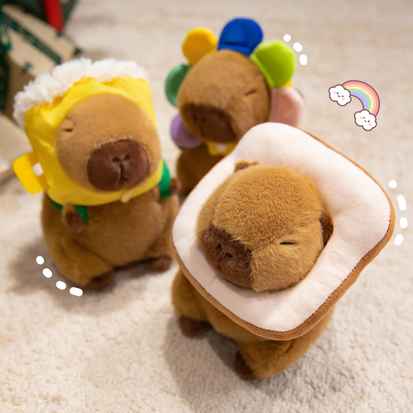 22cm Sunflower Beer Toast Hat Capybara Animals Plush Toys Cartoon Funny Dolls Throw Pillow Baby Birthday Gifts Home Decor