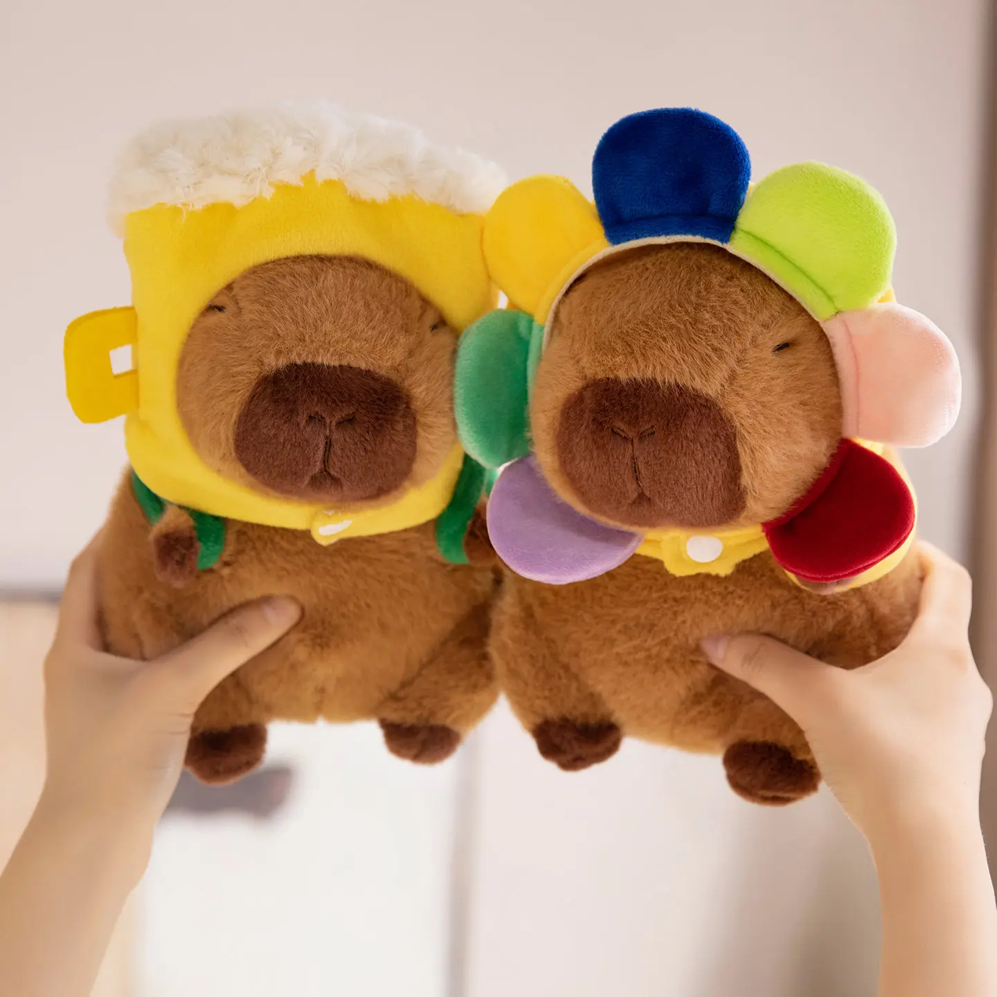 22cm Sunflower Beer Toast Hat Capybara Animals Plush Toys Cartoon Funny Dolls Throw Pillow Baby Birthday Gifts Home Decor