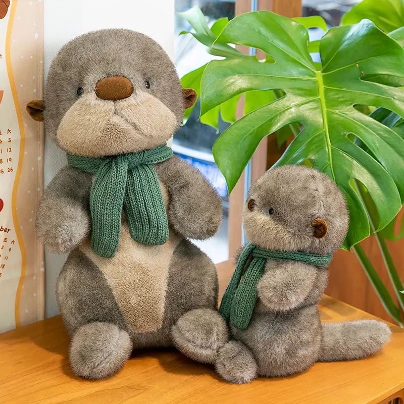 1pc 26cm/10.23in Cute scarves, otter plush toys, zoo souvenirs, children's soothing dolls, pillow gifts