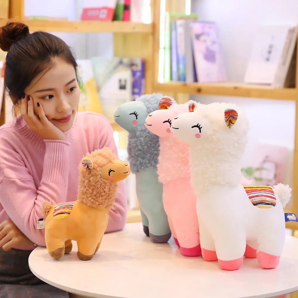 Alpaca Soft Toy Stuffed Smile Llama Plush Animals Sleeping Doll Kawaii Funny Cute Grass Plush Toy Gift for Kid 25CM Home Decor
