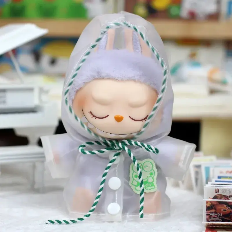 15-17cm labubu raincoat rain boots heart-shaped macaron clothes hooded cape raincoat doll set accessories (clothes only)