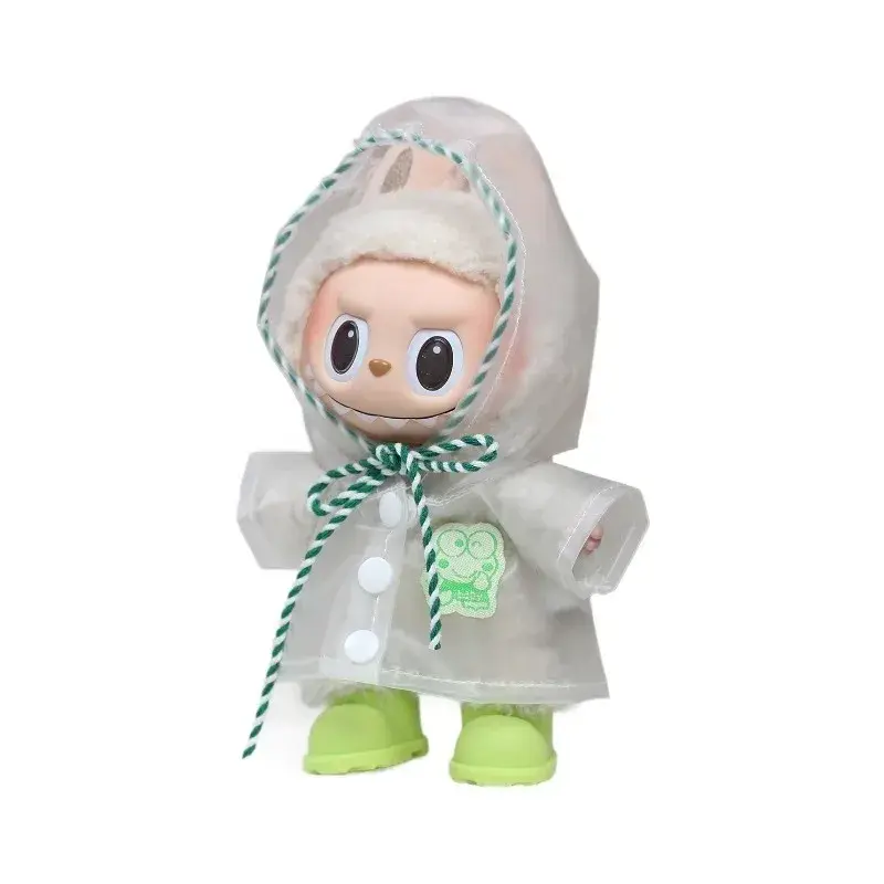 15-17cm labubu raincoat rain boots heart-shaped macaron clothes hooded cape raincoat doll set accessories (clothes only)