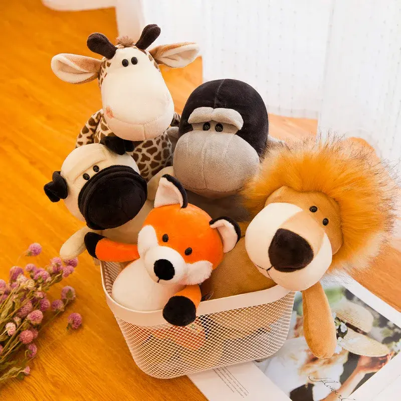 25cm Stuffed Lifelike Lion Tiger Elephant Monkey Leopard Giraffe Raccoon Doll Simulation Forest Animals Plush Toys for Kids Gift