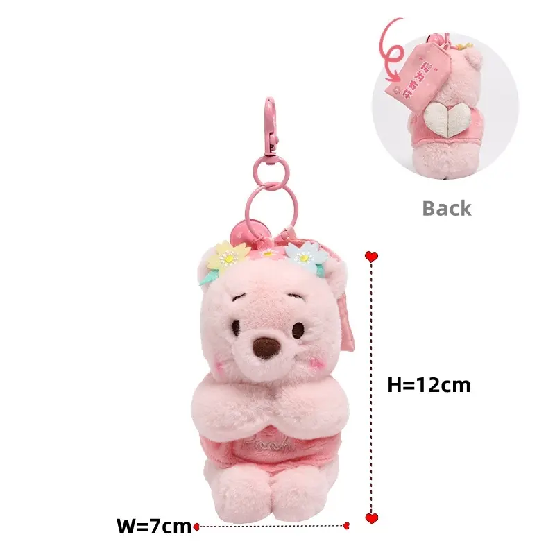 12cm Disney Plush Toys Fantasy Sakura Winnie Bear Pendant Bag Accessories Keychain Bag Car Pendant Valentine's Day Gift