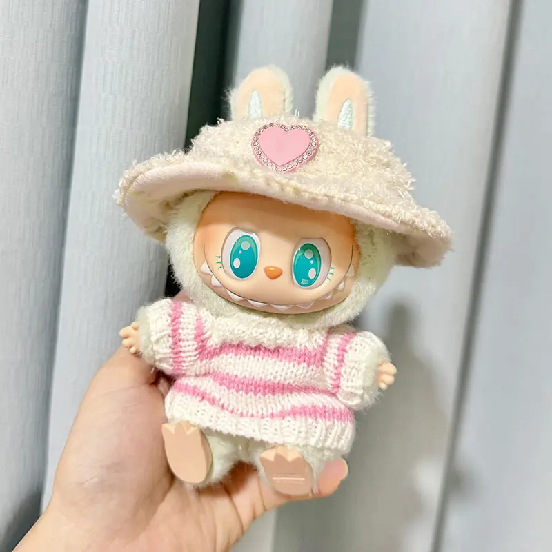 Costume for Labubu Clothes Outfit V1 V2 V3 17cm Dolls Accessories Clothing Designer Sweater Hat Cup Bag Set Doll Dressing Up