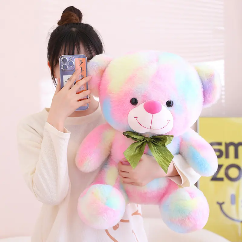 Nice 1pc 25cm-45cm Fantastic Rainbow Colorful Plush Bear Toy Stuffed Animals Brown Teddy Soft Doll Kids Toys Birthday Gift