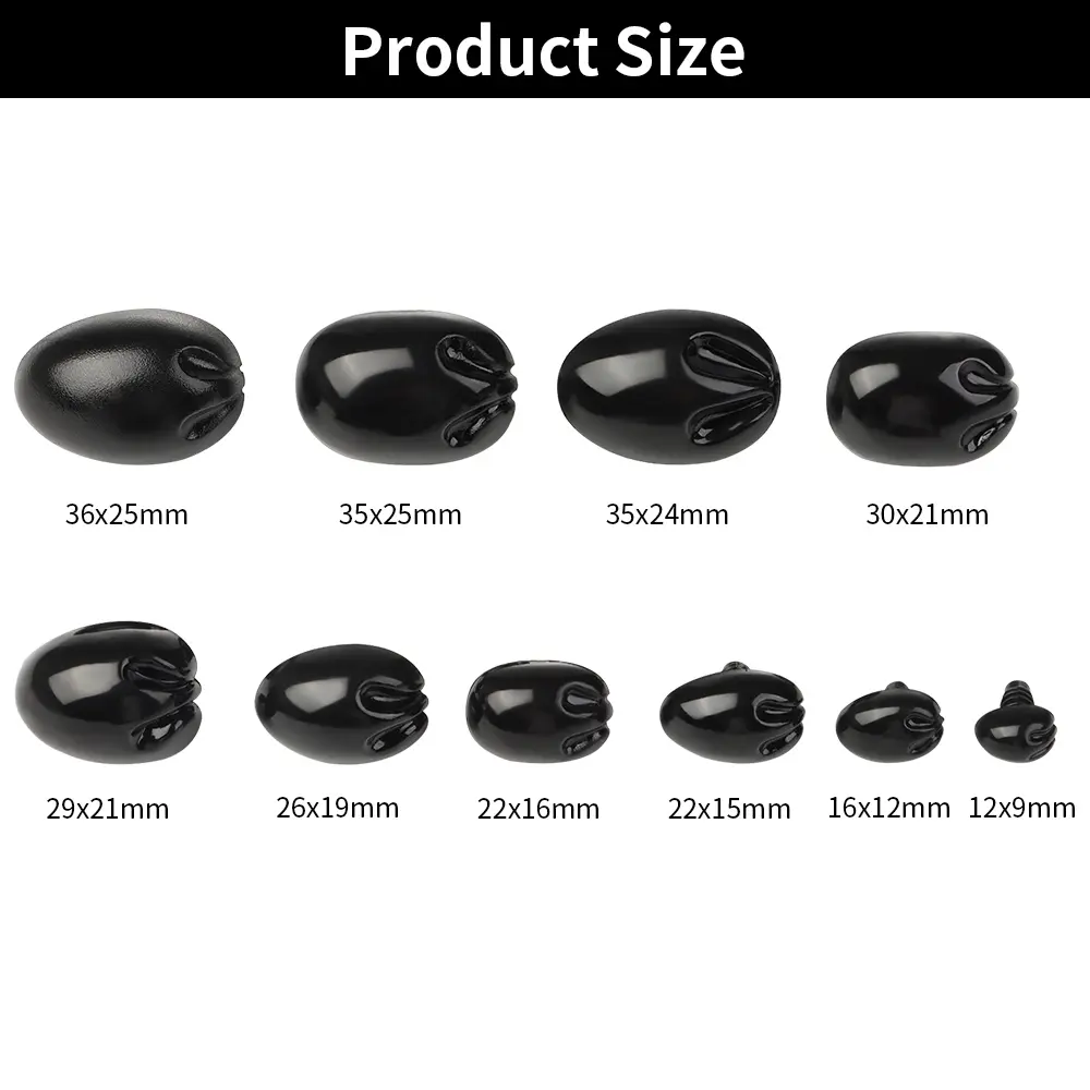 10Pcs Plastic Black Oval Safety Noses Doll Animal Dog Noses for Bear Stuffed Toys DIY Craft Wool Felting Accessories