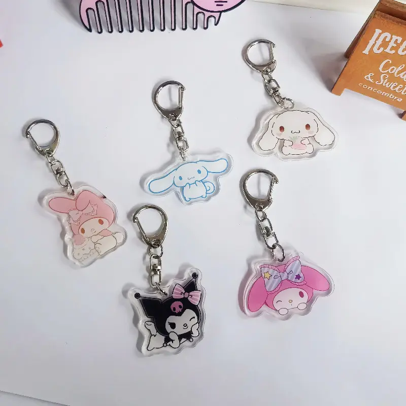 Kawaii Sanrio Acrylic Keychain Cute Cinnamoroll Pendant Keyring Cartoon Kuromi My Melody Children Toys Keychains Birthday Gifts