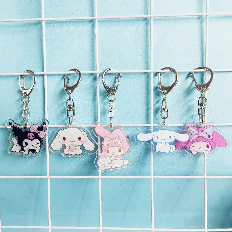 Kawaii Sanrio Acrylic Keychain Cute Cinnamoroll Pendant Keyring Cartoon Kuromi My Melody Children Toys Keychains Birthday Gifts
