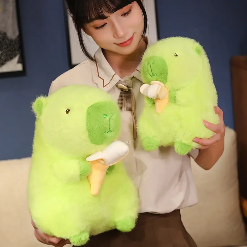Fluffy Green Capybara Plush Doll Kawaii Capybara Holding Banana Stuffed Toy Simulation Stuffed Animals Birthday Gift Home Decor