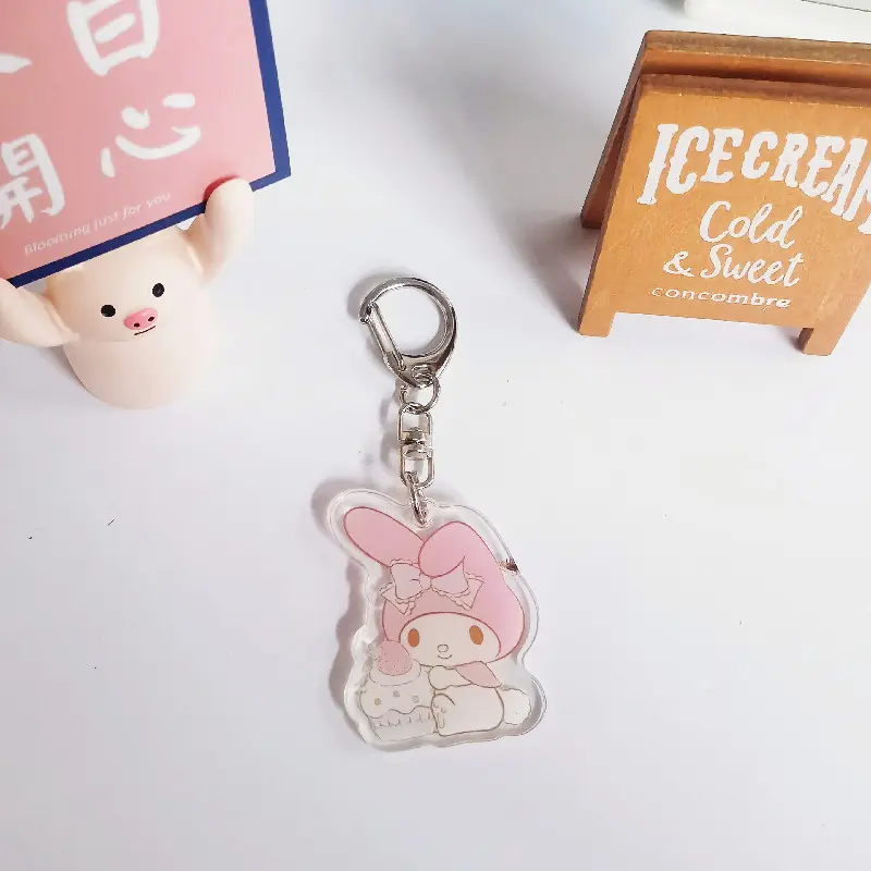 Kawaii Sanrio Acrylic Keychain Cute Cinnamoroll Pendant Keyring Cartoon Kuromi My Melody Children Toys Keychains Birthday Gifts