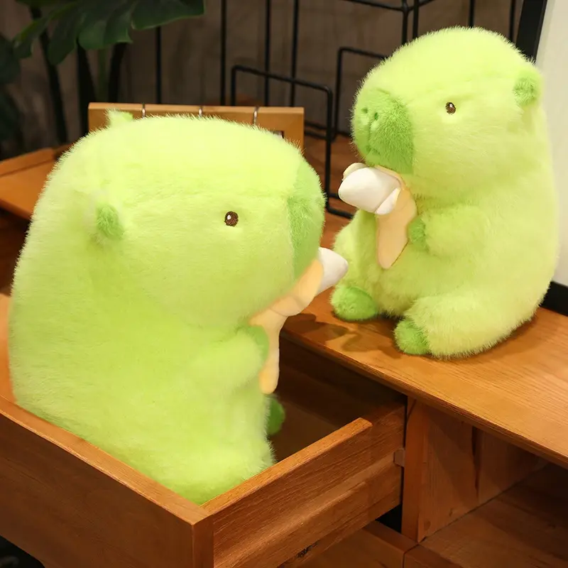 Fluffy Green Capybara Plush Doll Kawaii Capybara Holding Banana Stuffed Toy Simulation Stuffed Animals Birthday Gift Home Decor