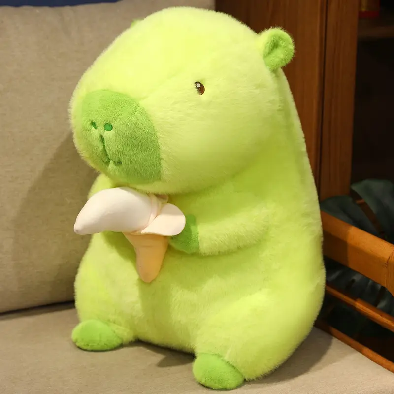Fluffy Green Capybara Plush Doll Kawaii Capybara Holding Banana Stuffed Toy Simulation Stuffed Animals Birthday Gift Home Decor