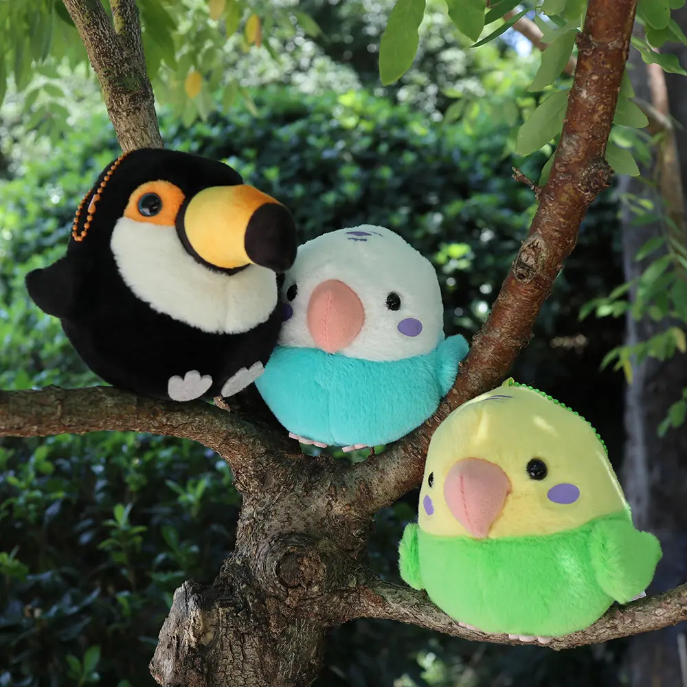 Small Round Blue Budgie Toucan Plush Toys Soft Real Life Yellow Cockatiel Budgerigar Bird Stuffed Animal Toy Gifts